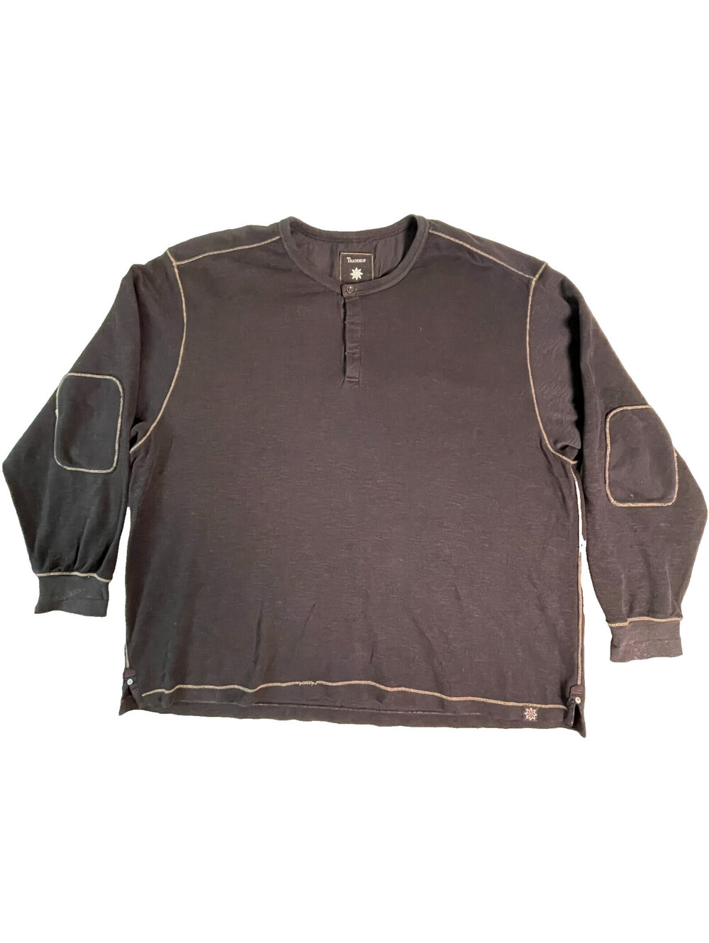 Thaddeus Henley Shirt Mens 3XL Black Long Sleeve Elbow Patch Streetwear Casual